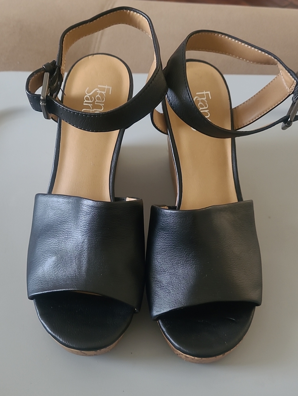 Franco Sarto Black Cork Wedge Sandals Size 10 - Picture 3 of 8